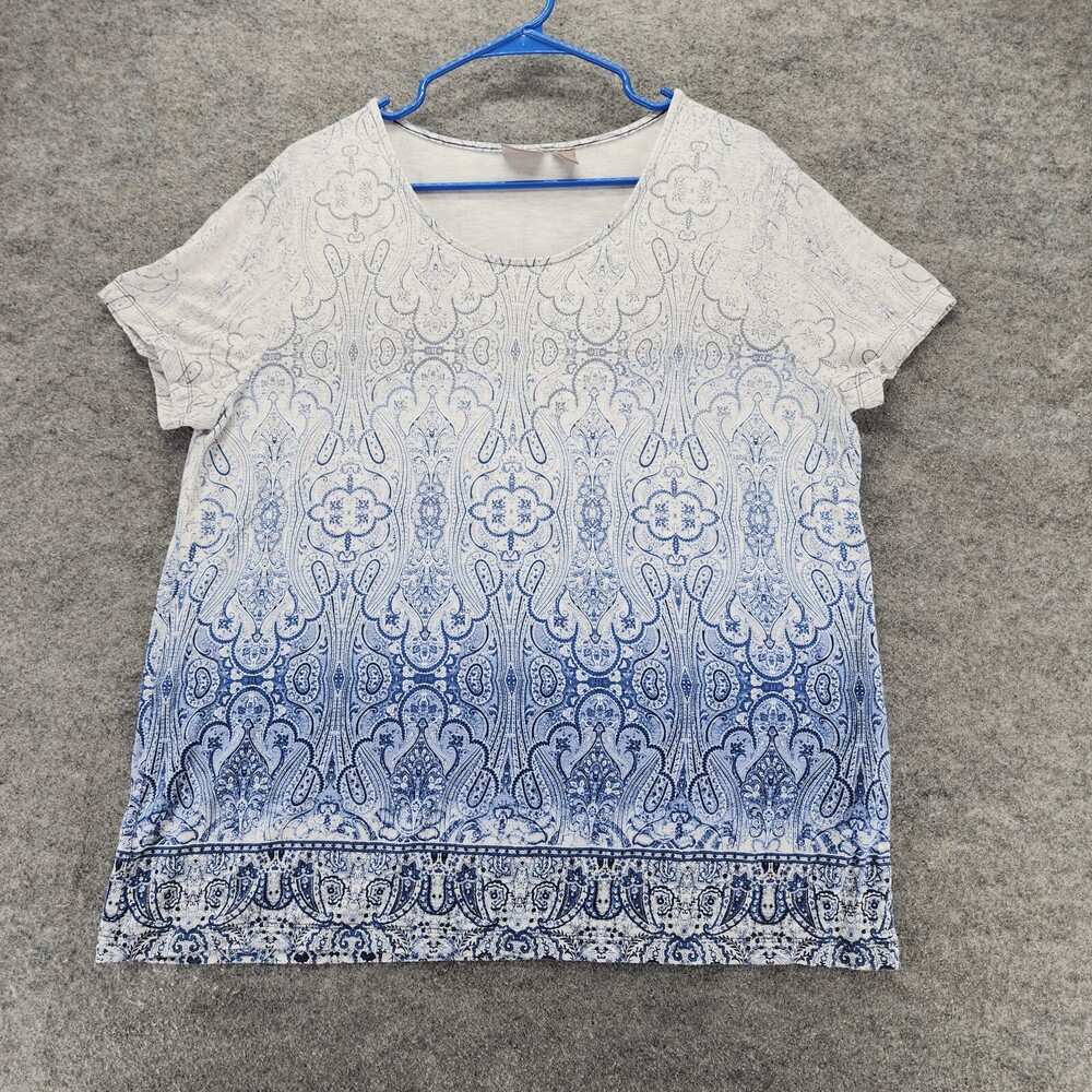 Chicos Shirt Womens 3 Short Sleeve Blue White Ombre